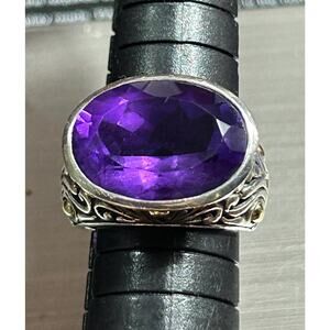 Vintage Samuel Benham Sterling Silver 18K Gold Amethyst Ring, Art Deco Size 6.5